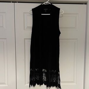 August Silk Black Sleeveless Cardigan with Lace Hem